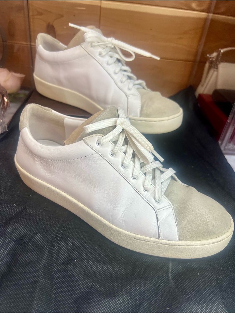 Vince White Leather & Beige Suede Low-Top Sneakers